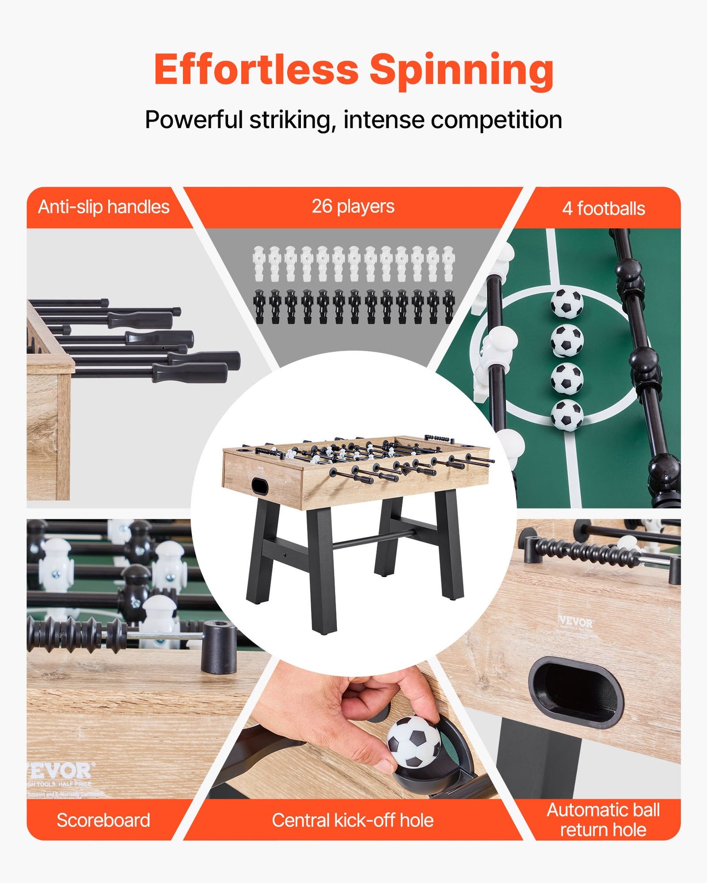 Foosball Table, 140 cm Standard Size Table, Indoor Full Size Foosball Tables for Home, Family, and Game Room, Durable Soccer Set, Includes 4 Balls, Score Keeper, and 2 Cup Holders