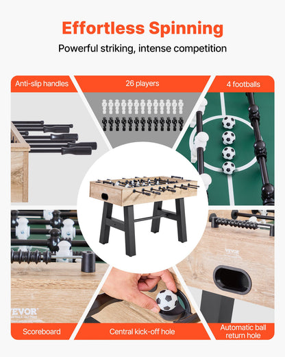 Foosball Table, 140 cm Standard Size Table, Indoor Full Size Foosball Tables for Home, Family, and Game Room, Durable Soccer Set, Includes 4 Balls, Score Keeper, and 2 Cup Holders
