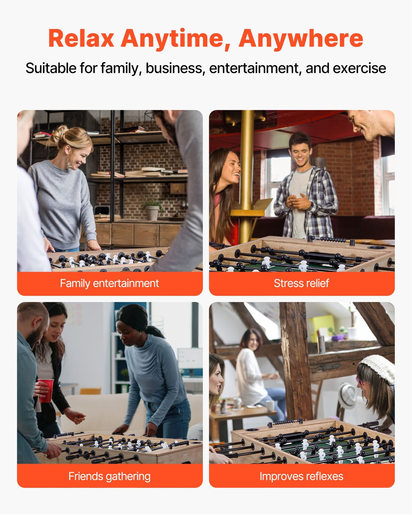 Foosball Table, 140 cm Standard Size Table, Indoor Full Size Foosball Tables for Home, Family, and Game Room, Durable Soccer Set, Includes 4 Balls, Score Keeper, and 2 Cup Holders