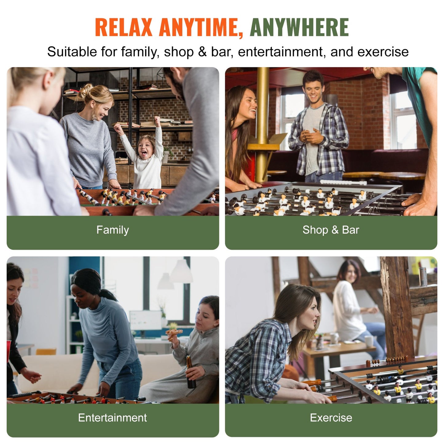 Foosball Table, 55 inch Standard Size Foosball Table, Indoor Full Size Foosball Table for Home, Family, and Game Room, Soccer with Foosball Table Set, Includes 4 Balls and 2 Cup Holders