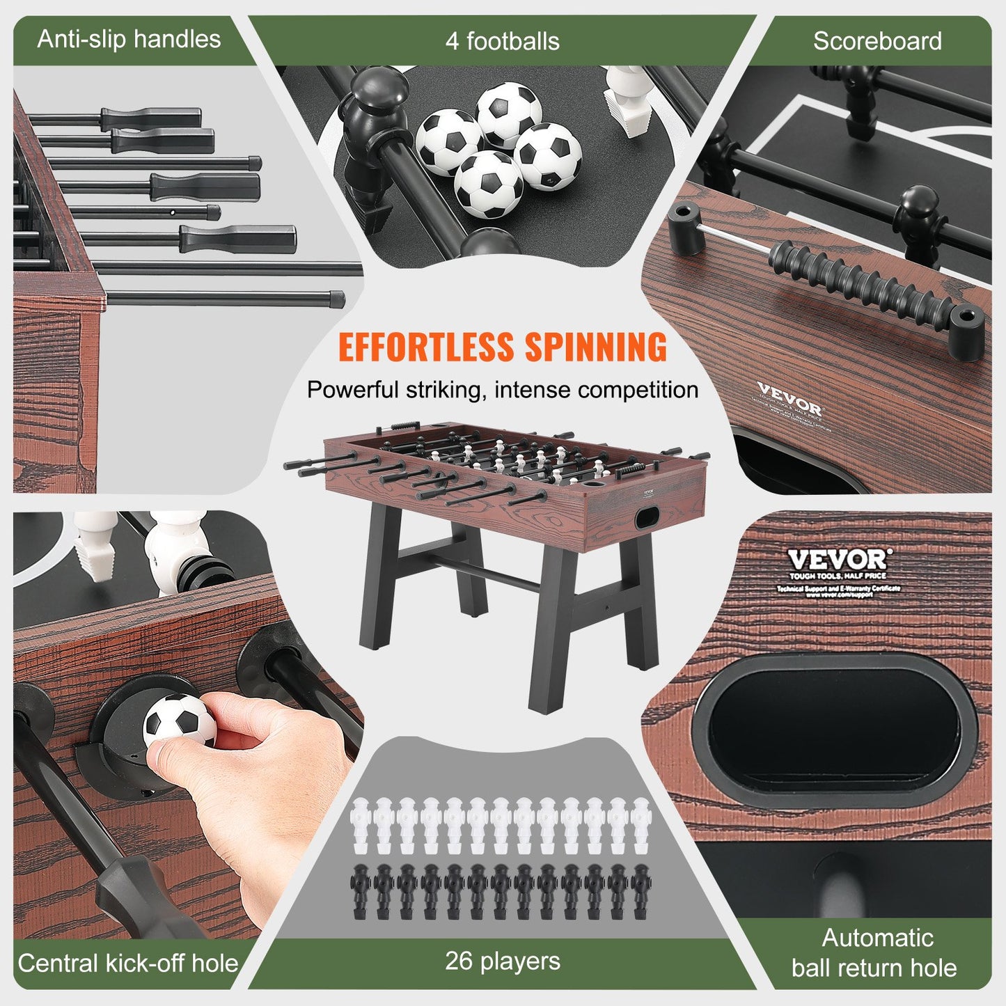 Foosball Table, 55 inch Standard Size Foosball Table, Indoor Full Size Foosball Table for Home, Family, and Game Room, Soccer with Foosball Table Set, Includes 4 Balls and 2 Cup Holders