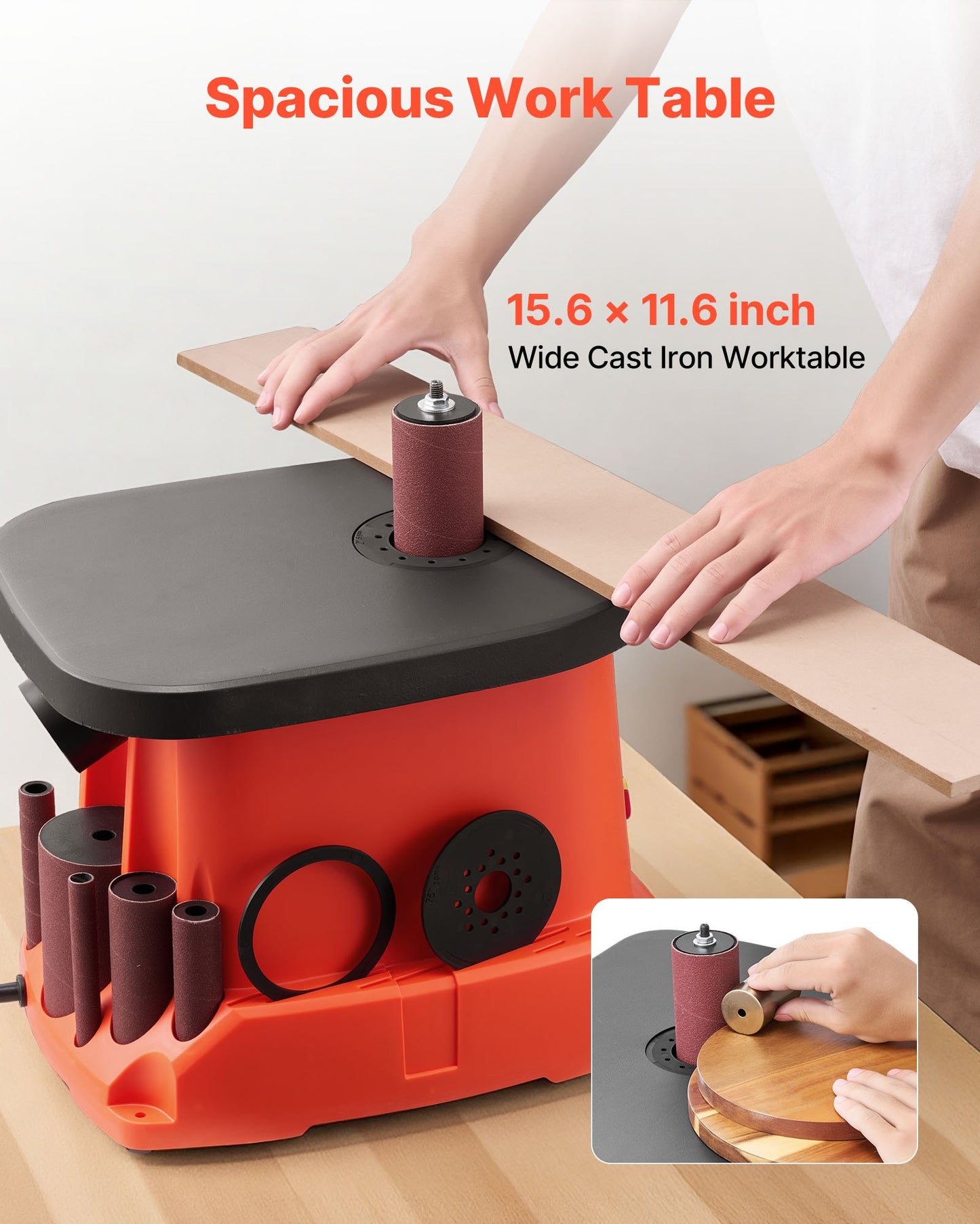 Oscillating Spindle Sander, 2000RPM Benchtop Spindle Sander with 6 Sleeves (12.7–76.2 mm), 16mm Stroke & 397 x 295 mm Cast Iron Table for Furniture Finishing, Crafts Sanding, DIY Woodworking