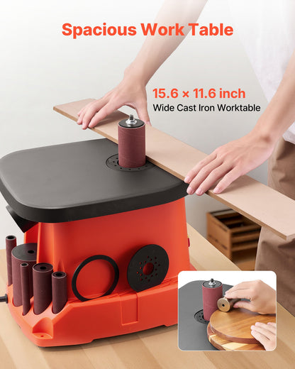 Oscillating Spindle Sander, 2000RPM Benchtop Spindle Sander with 6 Sleeves (12.7–76.2 mm), 16mm Stroke & 397 x 295 mm Cast Iron Table for Furniture Finishing, Crafts Sanding, DIY Woodworking