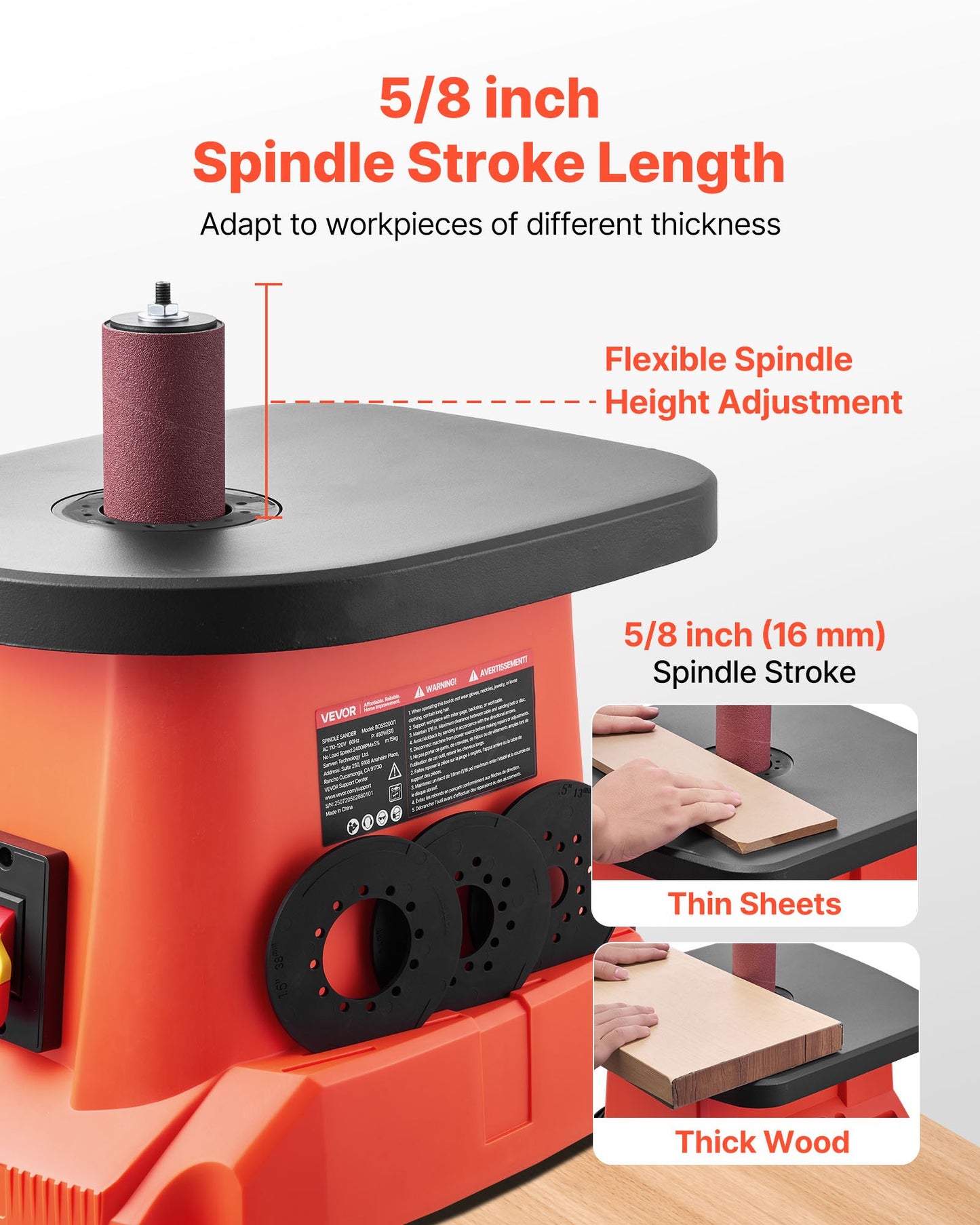 Oscillating Spindle Sander, 2000RPM Benchtop Spindle Sander with 6 Sleeves (12.7–76.2 mm), 16mm Stroke & 397 x 295 mm Cast Iron Table for Furniture Finishing, Crafts Sanding, DIY Woodworking