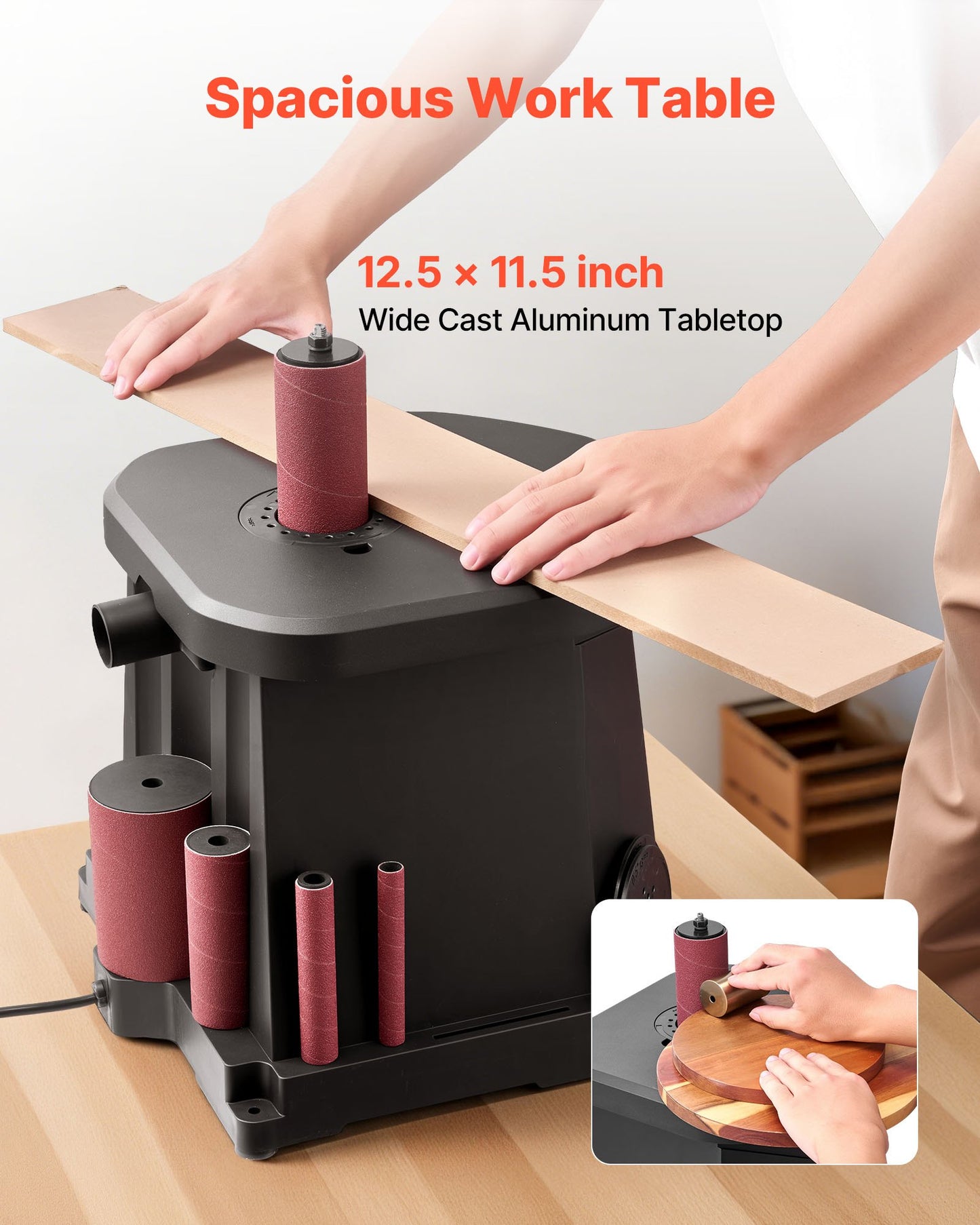 Oscillerande spindelslip, 2000 varv/min bänkspindelslip med 6 hylsor (12,7–76,2 mm), 15 mm slaglängd och dammanslutningsport för möbelfinish, hantverksslipning, gör-det-själv-träbearbetning