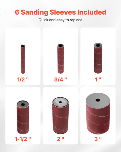 Oscillerande spindelslip, 2000 varv/min bänkspindelslip med 6 hylsor (12,7–76,2 mm), 15 mm slaglängd och dammanslutningsport för möbelfinish, hantverksslipning, gör-det-själv-träbearbetning