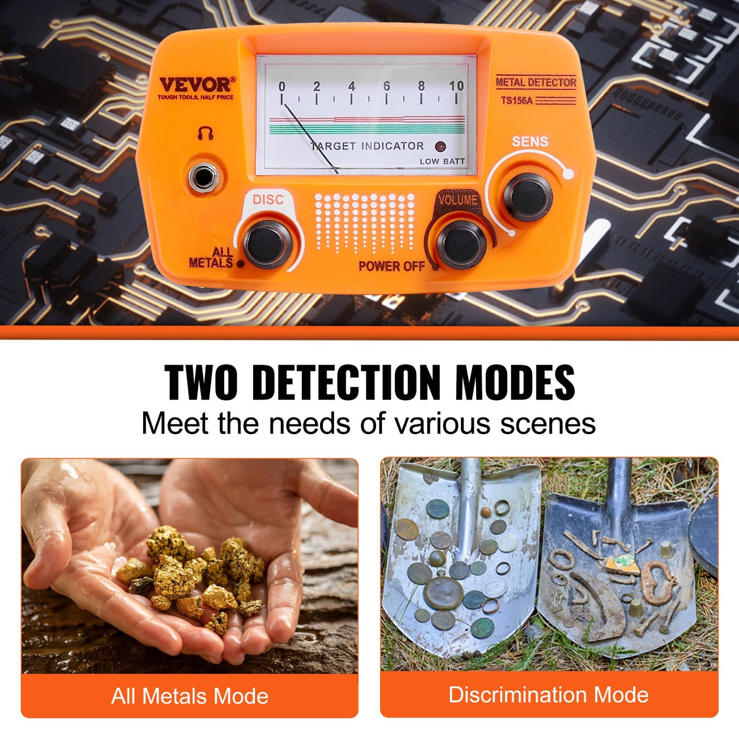 Metal Detector for Adults & Kids, 20.3 cm Waterproof Search Coil with High Accuracy Pointer Display, Adjustable 96.5 cm - 124.5 cm Gold Detector, Lightweight Aluminum Stem for Detecting Gold Treasure