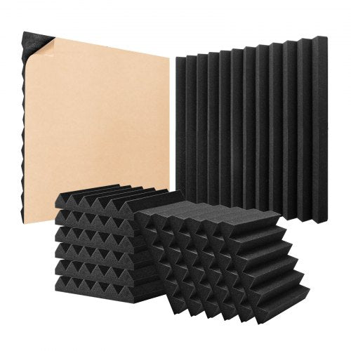 Acoustic Foam Panels, 24 Pack 12 x 12 x 2 inches, Adhesive High Density Soundproof Wall Panels,Fire-Resistant Acoustic Panels,Sound Dampening Absorbing Panels for Studio Wall and Ceiling,Black