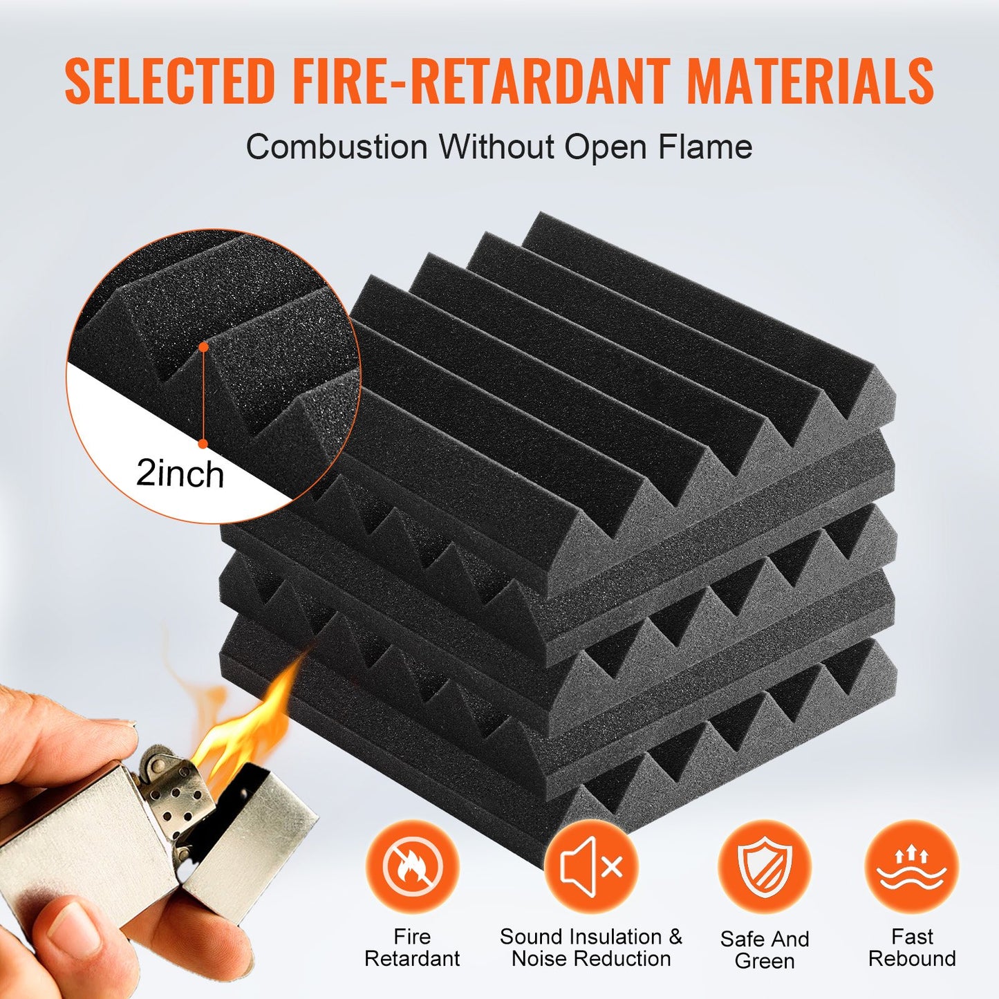 Acoustic Foam Panels, 24 Pack 12 x 12 x 2 inches, Adhesive High Density Soundproof Wall Panels,Fire-Resistant Acoustic Panels,Sound Dampening Absorbing Panels for Studio Wall and Ceiling,Black