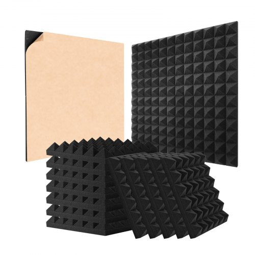 Acoustic Foam Panels, 48 Pack 12 x 12 x 2 inches, Adhesive Pyramid Soundproof Wall Panels,Fire-Resistant Acoustic Panels,Sound Dampening Absorbing Panels for Studio Wall and Ceiling,Black