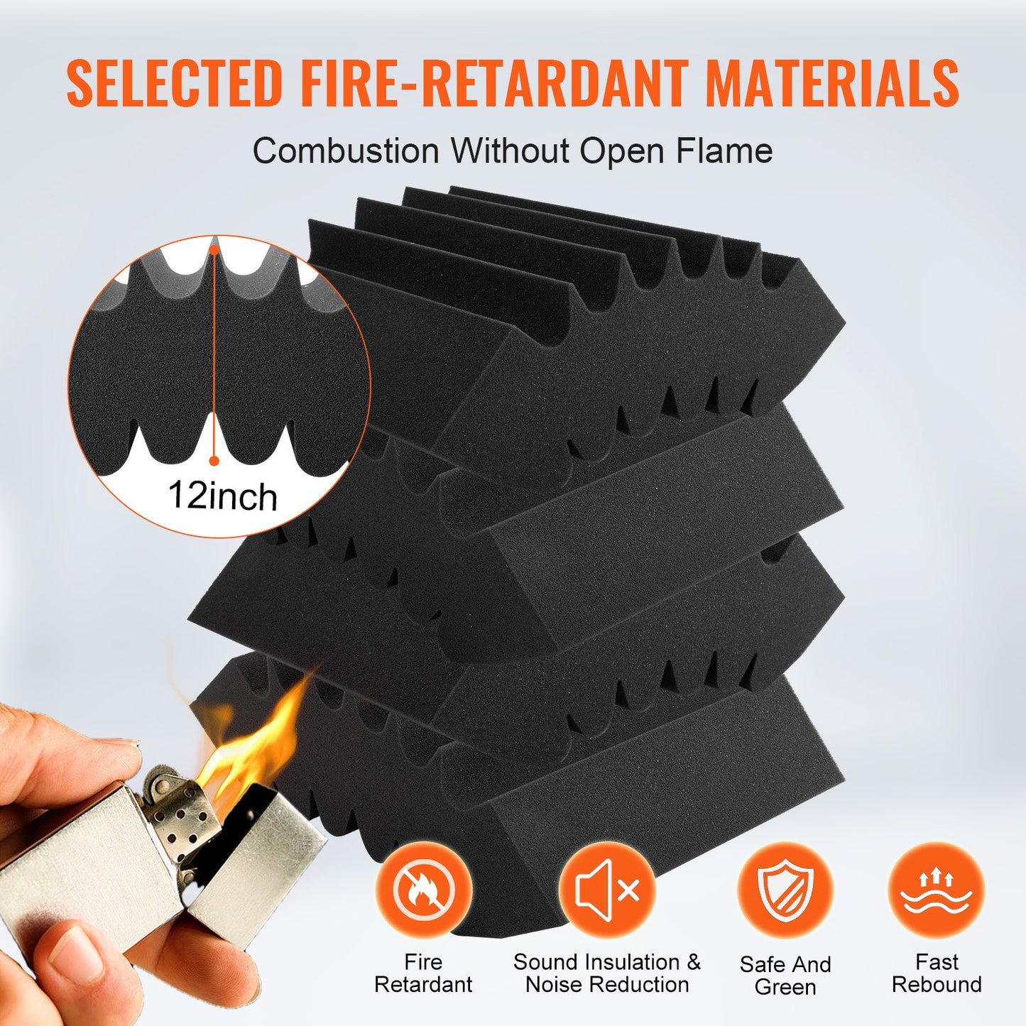 Acoustic Foam Panels, 4 Pack 16.5 x 6.3 x 12 inches, Adhesive High Density Soundproof Wall Panels,Fire-Resistant Acoustic Panel,Sound Dampening Absorbing Panel for Studio Wall and Ceiling,Black