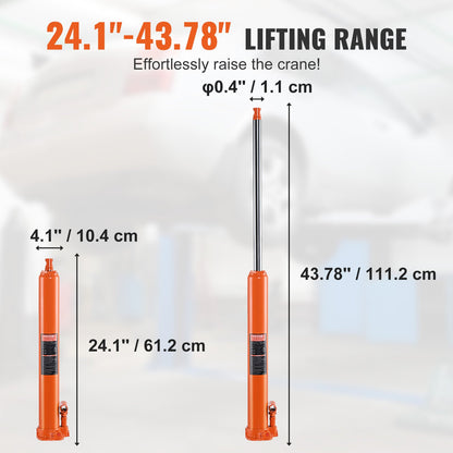 Hydraulic Long Ram Jack, 4 Ton Engine Hoist Cylinder with Single Piston Pump And Flat Base, Hydraulic Ram Cylinder for Engine Lift Hoists, Hydraulic Garage/Shop Cranes, Mechanical, Farm
