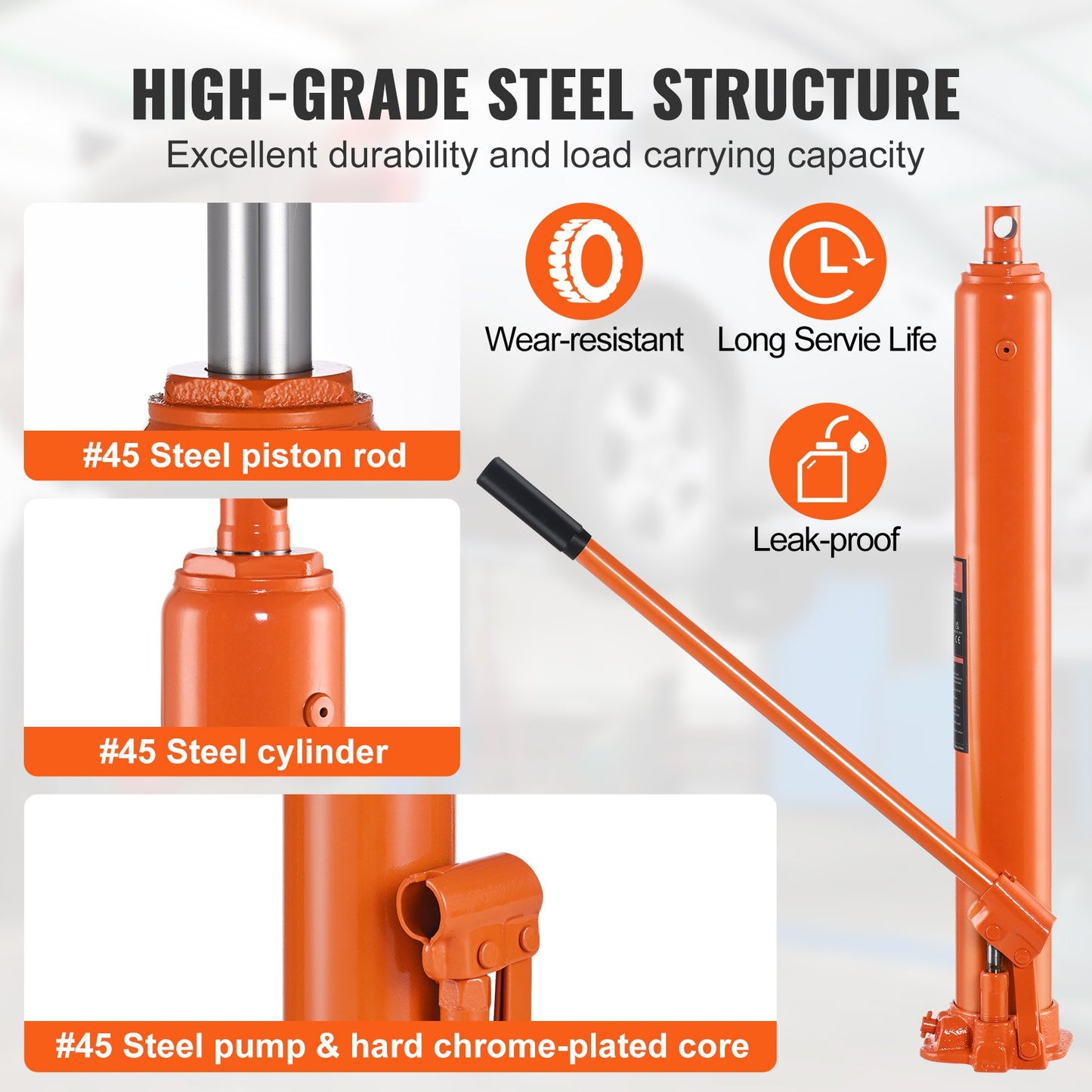 Hydraulic Long Ram Jack, 4 Ton Engine Hoist Cylinder with Single Piston Pump And Flat Base, Hydraulic Ram Cylinder for Engine Lift Hoists, Hydraulic Garage/Shop Cranes, Mechanical, Farm