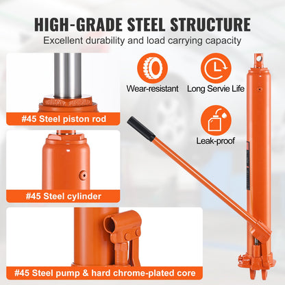 Hydraulic Long Ram Jack, 3 Ton Engine Hoist Cylinder with Single Piston Pump And Clevis Base, Hydraulic Ram Cylinder for Engine Lift Hoists, Hydraulic Garage/Shop Cranes, Mechanical, Farm