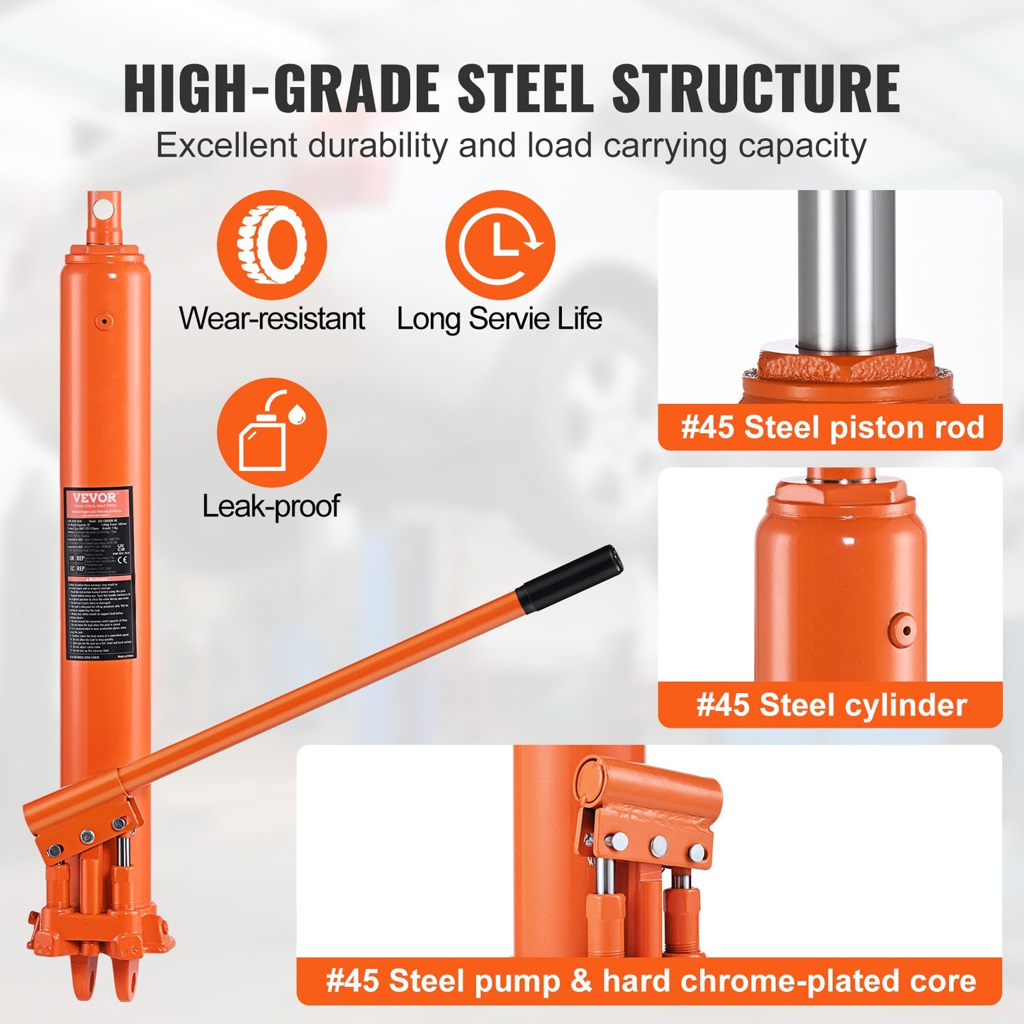 Hydraulisk domkraft med lång ram, 8 tons motorlyftcylinder med dubbelkolvpump och gaffelbas, Hydraulisk ramcylinder för motorlyft, Hydrauliska garage-/verkstadskranar, Mekanisk, Lantbruk