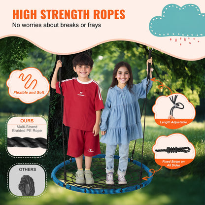 Spider Web Saucer Swing, 40 Inch Round Swings for Kids Outdoor, 750lbs Weight Capacity Saucer Tree Swing, Stable Woven Rope Swing Seat with Tree Hanging Straps and Adjustable Multi-Strand Ropes