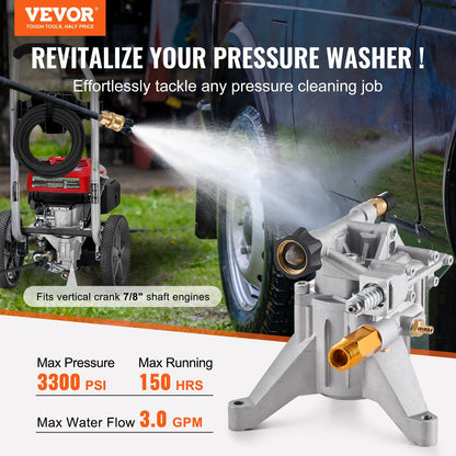 Högtryckstvättspump, 22 mm (7/8 tum) axel vertikal, 227 bar (3300 PSI), 11 l/min (3,0 GPM), reservpumpsats för högtryckstvätt med 5 munstycken, hårdvara och sifonrör, kompatibel med RYOBI, Honda, Briggs och Stratton