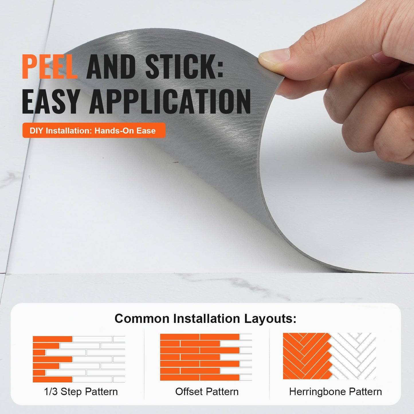 Självhäftande vinylgolvplattor 12 x 12 tum, 50 plattor 1,5 mm tjocka, självhäftande, vit marmorstruktur, gör-det-själv-golv för kök, matsal, sovrum och badrum, enkelt för heminredning