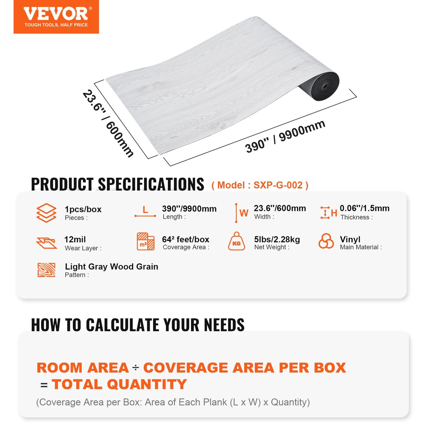 Självhäftande vinylgolvplattor 390 x 23,6 tum, 1,5 mm tjocka, självhäftande, ljusgrå träådring, gör-det-själv-golv för kök, matsal, sovrum och badrum, enkelt för heminredning