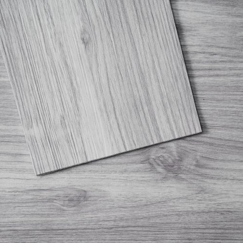Self Adhesive Vinyl Floor Tiles 36 x 6 inch, 20 Tiles 0.62mm Thick Peel & Stick, Light Gray Wood Grain DIY Flooring for Kitchen, Dining Room, Bedrooms & Bathrooms, Easy for Home Decor