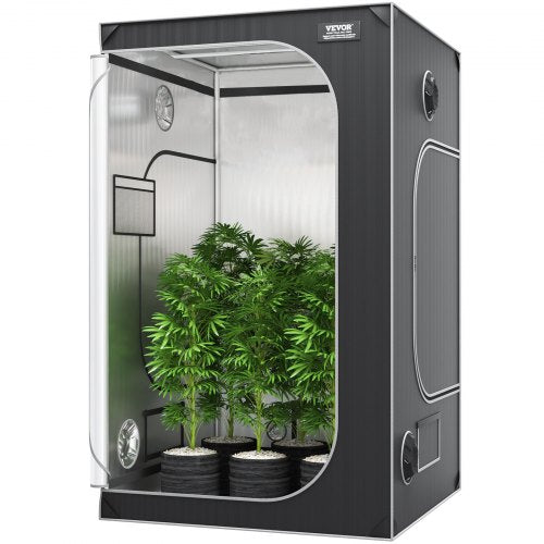 4x4 Grow Tent, 122 x 122 x 203 cm, High Reflective 2000D Mylar Hydroponic Growing Tent with Observation Window, Tool Bag and Floor Tray for Indoor Plants Growing